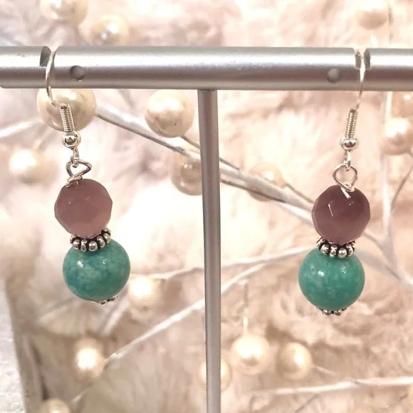 Handmade Sterling Silver Earrings Purple Cats Eye Everyday Chic Modern Staple - Picture 7 of 8